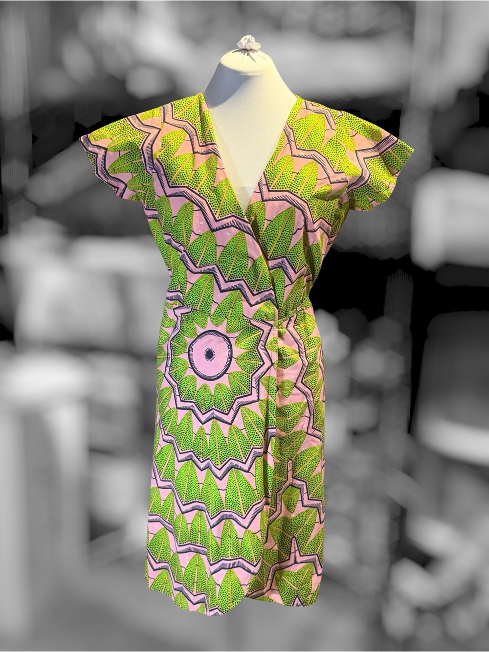 YEVU Green & Pink Wrap Dress - L
